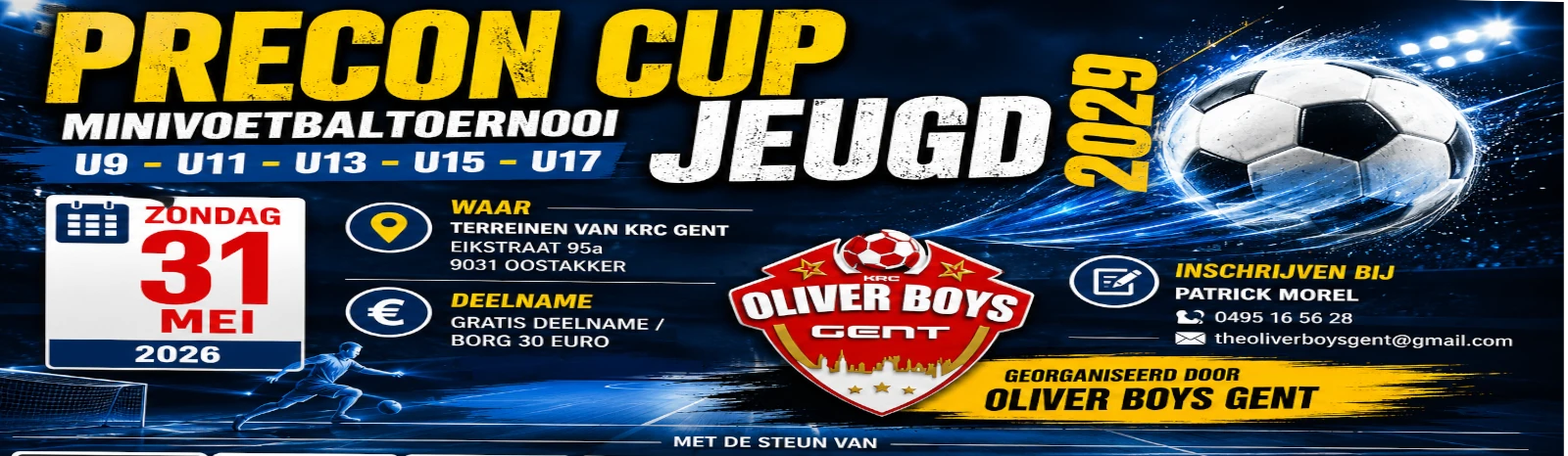 Banner - Precon Cup Jeugd 2026 - MVC The Oliver Boys Gent - Evergem